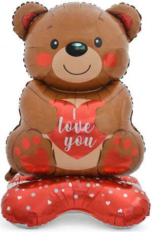 Логотип «Шар 3D (58''/147 см) Фигура на подставке, Мишка с сердцем, 1 шт. в уп.»