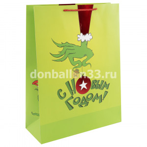 Логотип «Пакет подарочный, 210гр, С Новым Годом! (зеленый монстрик), Металлик, 32*26*12 см, 1 шт.»