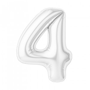 Логотип «Шар (40''/102 см) Цифра, 4 Slim, Белый блеск, 1 шт. в уп.»
