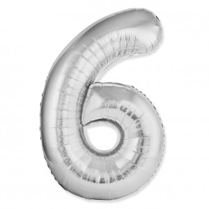 Логотип «Шар (40''/102 см) Цифра, 6 Slim, Серебро, 1 шт.»