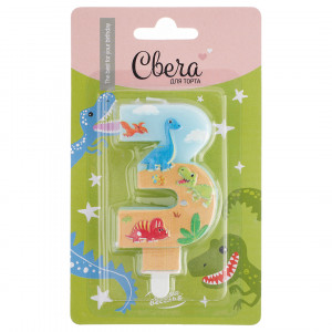 Логотип «Свеча Цифра, 3 Динозаврики, 9 см, 1 шт. с держат.»