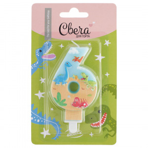 Логотип «Свеча Цифра, 6 Динозаврики, 9 см, 1 шт. с держат.»