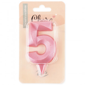 Логотип «Свеча Цифра, 5 Грани, Розовый, 7 см, 1 шт. с держат.»