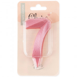 Логотип «Свеча Цифра, 7 Грани, Розовый, 7 см, 1 шт. с держат.»
