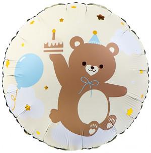 Логотип «Шар (18''/46 см) Круг, Мишка с кексиком, Кремовый, 1 шт. в уп.»