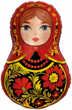 Логотип «Шар (31''/79 см) Фигура, Матрешка Золотая роспись, 1 шт. в уп.»