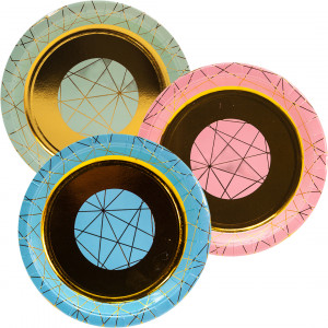 Логотип «Тарелки (7''/18 см) С Днем Рождения! (геометрия линий), Ассорти, Металлик, 6 шт.»