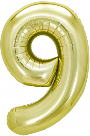 Логотип «Шар (40''/102 см) Цифра, 9, Белое золото, Металлик, 1 шт. в уп.»