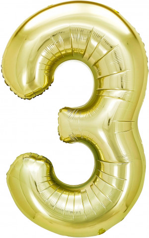 Логотип «Шар (40''/102 см) Цифра, 3, Белое золото, Металлик, 1 шт. в уп.»