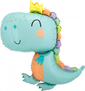 Логотип «Шар с клапаном (14''/36 см) Мини-фигура, Динозаврик в короне, 1 шт.»