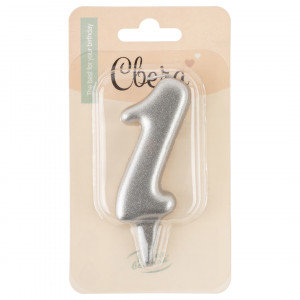 Логотип «Свеча Цифра, 1 Овал, Серебро, Металлик, 7 см, 1 шт. с держат.»