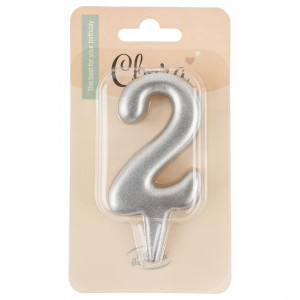 Логотип «Свеча Цифра, 2 Овал, Серебро, Металлик, 7 см, 1 шт. с держат.»