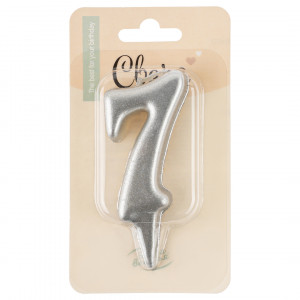 Логотип «Свеча Цифра, 7 Овал, Серебро, Металлик, 7 см, 1 шт. с держат.»