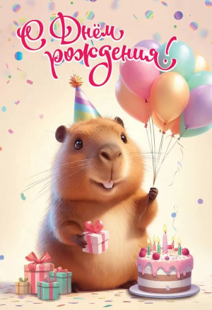 Логотип «Открытка, С Днем Рождения! (капибара с шариками), 12,6*18,2 см, 1 шт.»