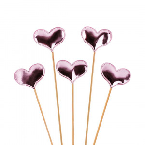 Логотип «Пики Топперы, Сердце, Розовый, Металлик, 12 см, 5 шт.»