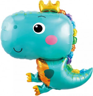 Логотип «Шар с клапаном (17''/43 см) Мини-фигура, Динозаврик в короне, Бирюзовый, 1 шт.»