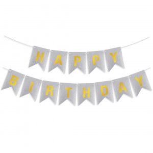 Логотип «Гирлянда Флажки, Happy Birthday, Серебро/Золото, Металлик, с блестками, 350 см, 17*12 см, 1 упак.»