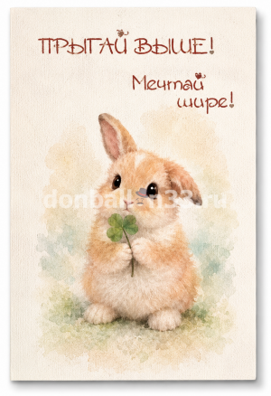 Логотип «Открытка, Прыгай выше! Мечтай шире! (зайка с клевером), 10*15 см, 1 шт.»