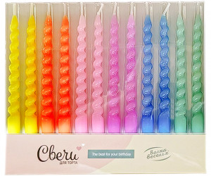 Логотип «Свечи Яркие спирали, Ассорти, 0,7*8 см, 12 шт. с держат.»