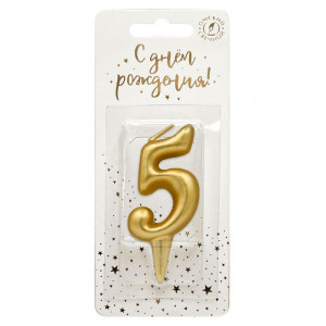 Логотип «Свеча Цифра, 5, Золото, 6 см, 1 шт. с держат.»