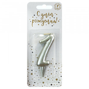 Логотип «Свеча Цифра, 1, Серебро, 6 см, 1 шт. с держат.»