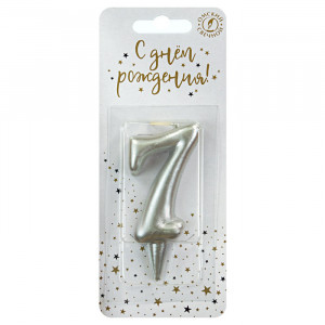 Логотип «Свеча Цифра, 7, Серебро, 6 см, 1 шт. с держат.»