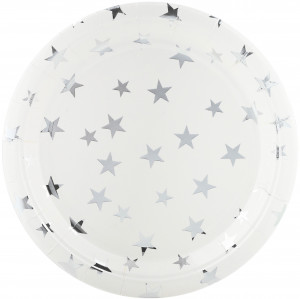 Логотип «Тарелки (7''/18 см) Серебристые звезды, Белый/Серебро, Металлик, 6 шт.»