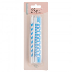 Логотип «Свечи Точки и полосы, Голубой/Серебро, Металлик, 0,55*14,5 см, 10 шт. с держат.»