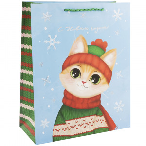 Логотип «Пакет подарочный, 210гр, С Новым годом! (котик в шапочке), 70*50*20 см, 1 шт.»