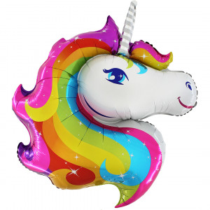 Логотип «Шар (32''/81 см) Фигура, Голова, Радужный Единорог, 1 шт.»