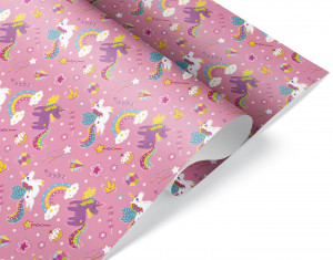 Логотип «Упаковочная бумага 80гр (0,7*1 м) Милые единороги, Розовый, 10 шт.»