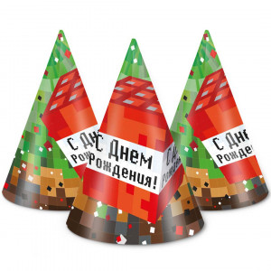 Логотип «Колпаки, Пиксели, С Днем Рождения!, 6 шт. в упак.»