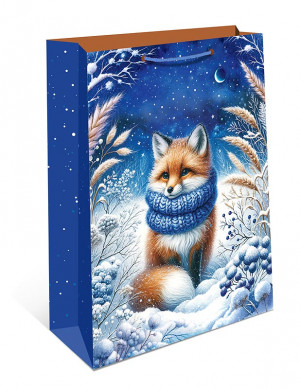 Логотип «Пакет подарочный, Лисичка в зимнюю ночь, 32*26*12 см, 1 шт.»