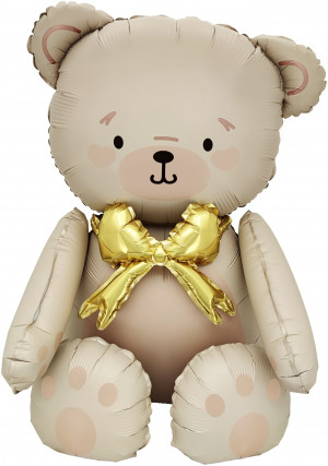 Логотип «Шар (28''/71 см) Фигура 3D, Сидячий мишка с бантиком, Сатин, 1 шт. в уп.»