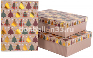 Логотип «Набор коробок Праздничные елочки, Металлик, 33*23,5*9 см, 3 шт. в упак.»