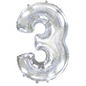 Логотип «Шар (40''/102 см) Цифра, 3, Серебро, 1 шт. в уп.»