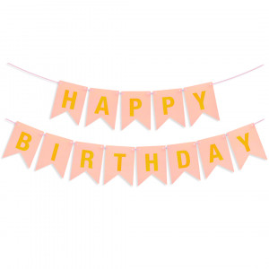 Логотип «Гирлянда Флажки, Happy Birthday, Розовый/Золото, Металлик, 500 см, 16*12 см, 1 упак.»