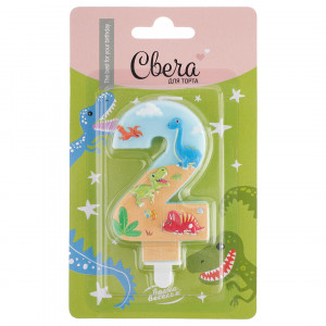 Логотип «Свеча Цифра, 2 Динозаврики, 9 см, 1 шт. с держат.»