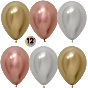 Логотип «Шар (12''/30 см), Reflex, Зеркальный блеск, Ассорти Делюкс (968/970/981), хром, 50 шт.»