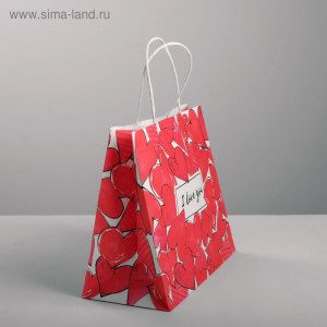 Логотип «Пакет подарочный крафтовый, упаковка, I love you, 22×25×12 см»