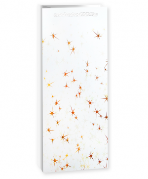 Логотип «Пакет подарочный для вина, 210гр, Тысячи созвездий, Дизайн №4, Белый/Золото, Металлик, 36*12*9 см, 1»