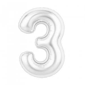 Логотип «Шар (40''/102 см) Цифра, 3 Slim, Белый блеск, 1 шт. в уп.»