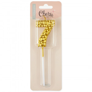 Логотип «Свеча Цифра, 7 Кристалл, Золото, Металлик, 3,5*4,5 + 7 см, 1 шт. с держат.»