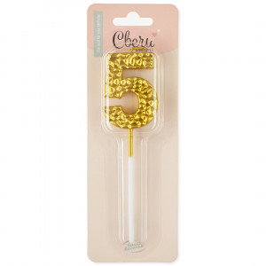 Логотип «Свеча Цифра, 5 Кристалл, Золото, Металлик, 3,5*4,5 + 7 см, 1 шт. с держат.»