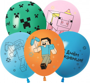 Логотип «Шар (12''/30 см) С Днем Рождения! Пиксельный Герой, Ассорти, пастель, 2 ст, 25 шт.»