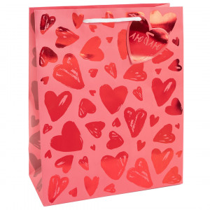 Логотип «Пакет подарочный, 210гр, Множество сердец, Металлик, 32*26*12 см, 1 шт.»
