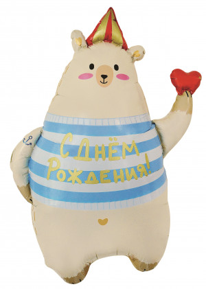 Логотип «Шар (31''/79 см) Фигура, Мишка с сердечком, Сатин, 1 шт. в уп.»