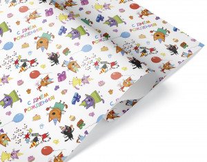 Логотип «Упаковочная бумага 105гр (0,7*1 м) Три Кота, Веселый День Рождения, 10 шт.»