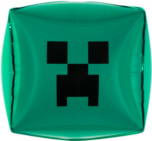 Логотип «Шар 3D (22''/56 см) Куб, Пиксельный монстр, Зеленый, 1 шт. в уп. (цв.этик.)»