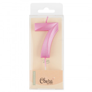 Логотип «Свеча Цифра, 7 Грани, Розовый, Перламутр, 4,2*6 + 4,5 см, 1 шт. с держат.»